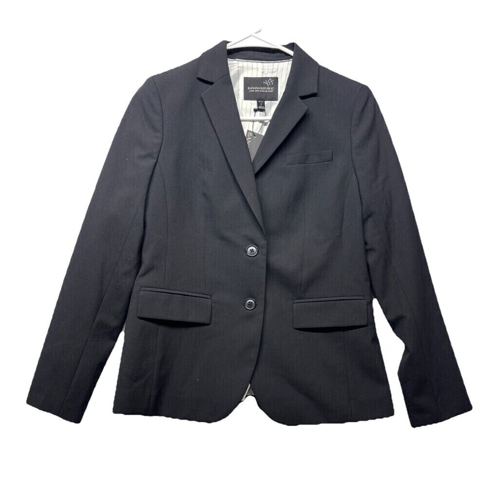 NWT Banana Republic Long and Lean Blazer Black Women's Size 2 Petite Wool